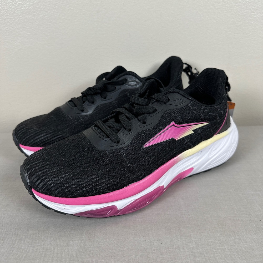 Avia Womens 10 Running Shoes Black Pink Yellow Knit Sneakers Walking Workout NEW